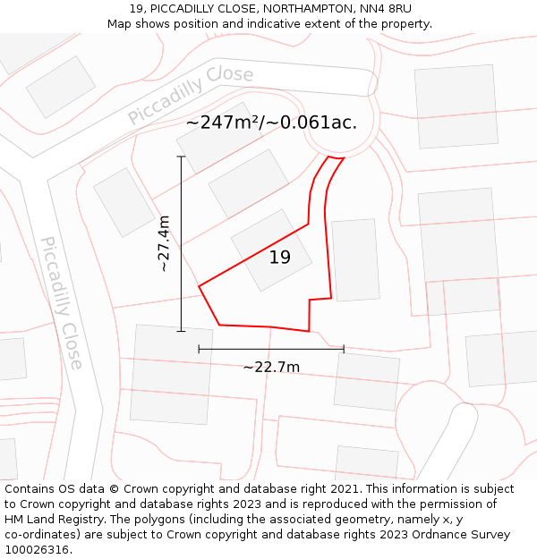 19, PICCADILLY CLOSE, NORTHAMPTON, NN4 8RU: Plot and title map