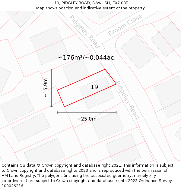 19, PIDGLEY ROAD, DAWLISH, EX7 0RF: Plot and title map