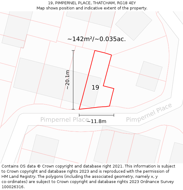 19, PIMPERNEL PLACE, THATCHAM, RG18 4EY: Plot and title map