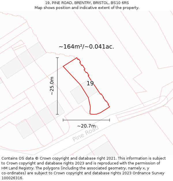 19, PINE ROAD, BRENTRY, BRISTOL, BS10 6RS: Plot and title map