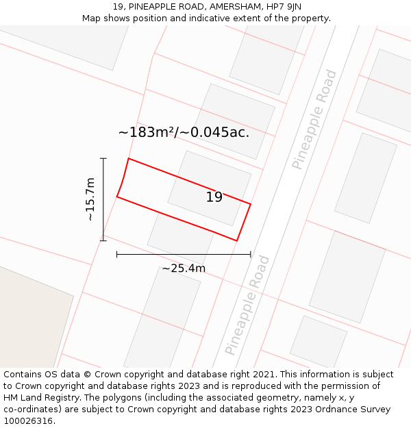 19, PINEAPPLE ROAD, AMERSHAM, HP7 9JN: Plot and title map