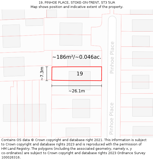 19, PINHOE PLACE, STOKE-ON-TRENT, ST3 5UA: Plot and title map