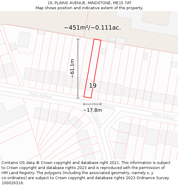 19, PLAINS AVENUE, MAIDSTONE, ME15 7AT: Plot and title map