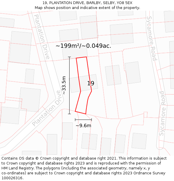 19, PLANTATION DRIVE, BARLBY, SELBY, YO8 5EX: Plot and title map