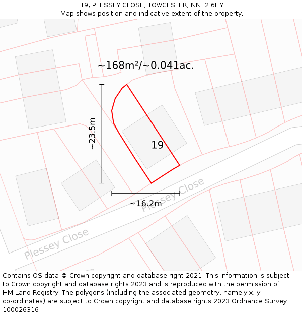 19, PLESSEY CLOSE, TOWCESTER, NN12 6HY: Plot and title map