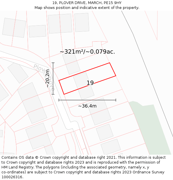 19, PLOVER DRIVE, MARCH, PE15 9HY: Plot and title map