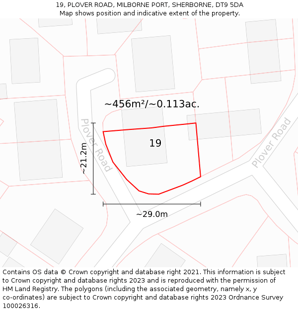 19, PLOVER ROAD, MILBORNE PORT, SHERBORNE, DT9 5DA: Plot and title map