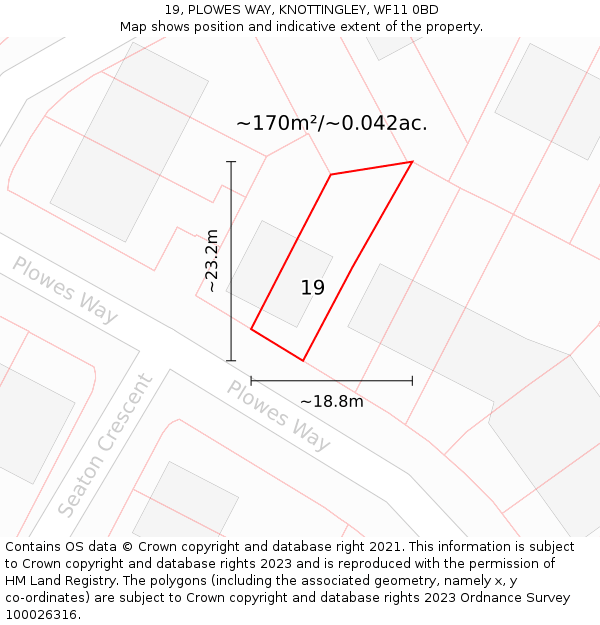 19, PLOWES WAY, KNOTTINGLEY, WF11 0BD: Plot and title map