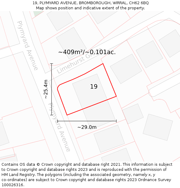 19, PLYMYARD AVENUE, BROMBOROUGH, WIRRAL, CH62 6BQ: Plot and title map