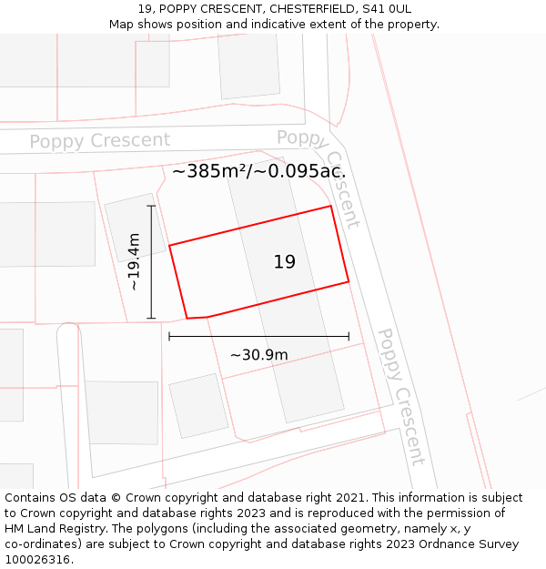 19, POPPY CRESCENT, CHESTERFIELD, S41 0UL: Plot and title map