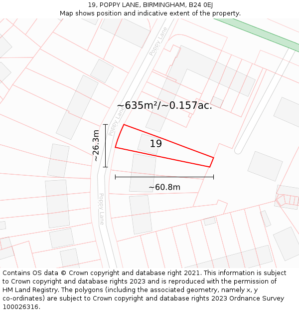 19, POPPY LANE, BIRMINGHAM, B24 0EJ: Plot and title map