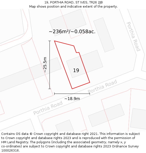 19, PORTHIA ROAD, ST IVES, TR26 2JB: Plot and title map