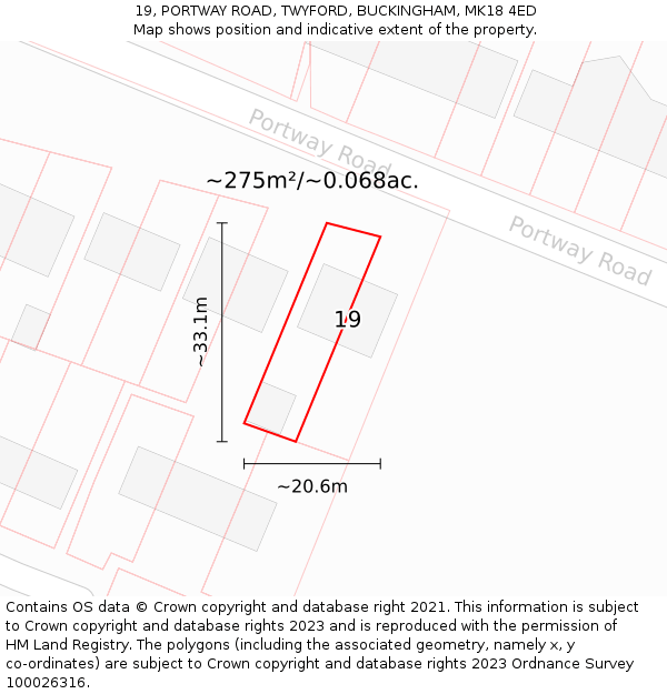 19, PORTWAY ROAD, TWYFORD, BUCKINGHAM, MK18 4ED: Plot and title map