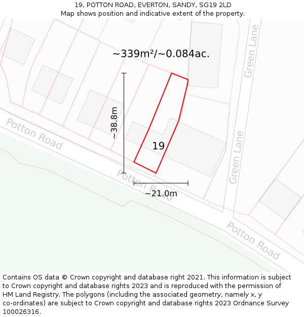 19, POTTON ROAD, EVERTON, SANDY, SG19 2LD: Plot and title map