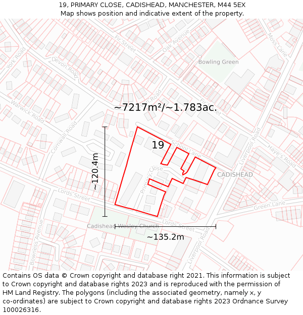 19, PRIMARY CLOSE, CADISHEAD, MANCHESTER, M44 5EX: Plot and title map