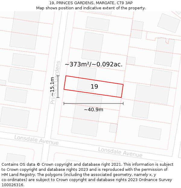 19, PRINCES GARDENS, MARGATE, CT9 3AP: Plot and title map