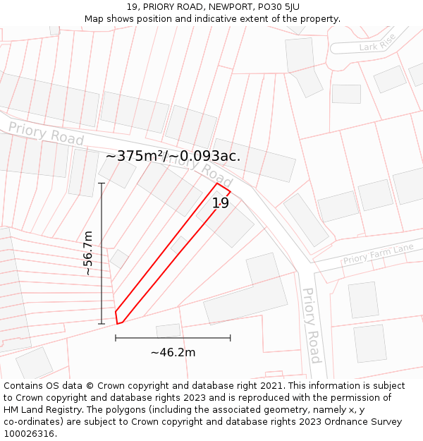 19, PRIORY ROAD, NEWPORT, PO30 5JU: Plot and title map