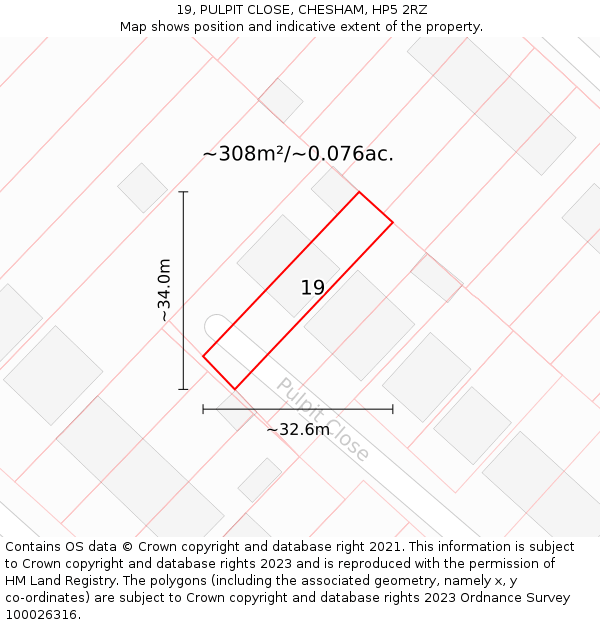 19, PULPIT CLOSE, CHESHAM, HP5 2RZ: Plot and title map