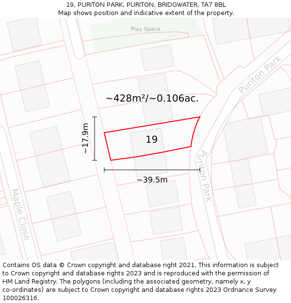 19, PURITON PARK, PURITON, BRIDGWATER, TA7 8BL: Plot and title map