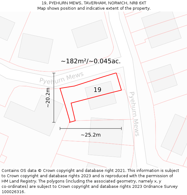 19, PYEHURN MEWS, TAVERHAM, NORWICH, NR8 6XT: Plot and title map