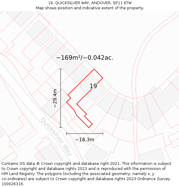 19, QUICKSILVER WAY, ANDOVER, SP11 6TW: Plot and title map