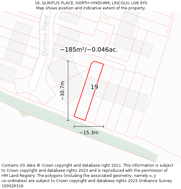 19, QUINTUS PLACE, NORTH HYKEHAM, LINCOLN, LN6 9YS: Plot and title map