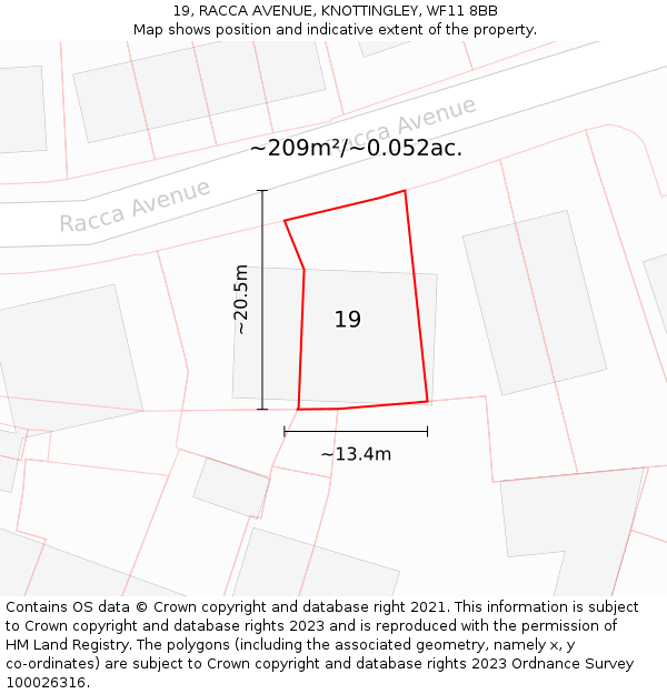 19, RACCA AVENUE, KNOTTINGLEY, WF11 8BB: Plot and title map