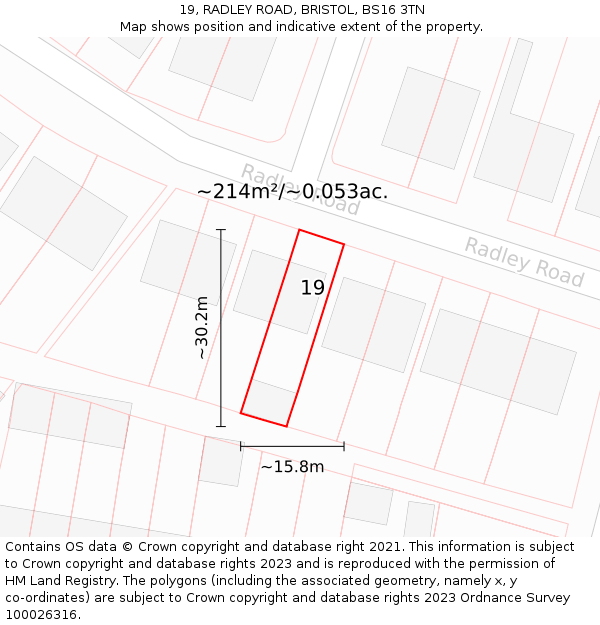 19, RADLEY ROAD, BRISTOL, BS16 3TN: Plot and title map