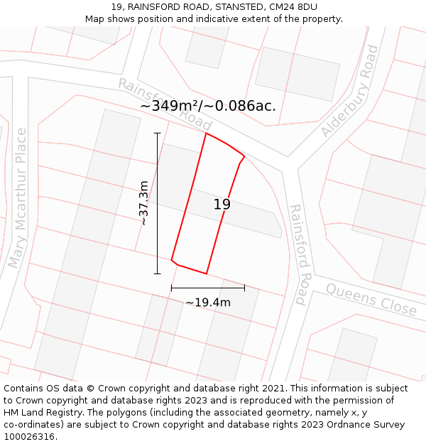 19, RAINSFORD ROAD, STANSTED, CM24 8DU: Plot and title map