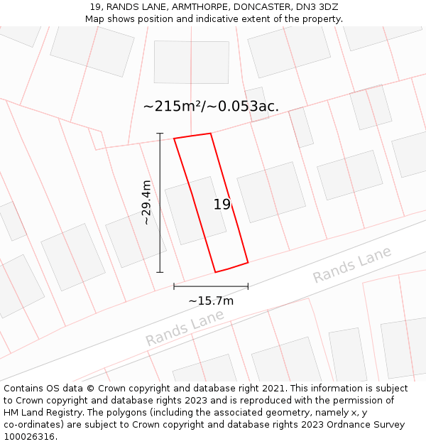 19, RANDS LANE, ARMTHORPE, DONCASTER, DN3 3DZ: Plot and title map