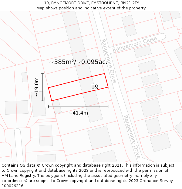 19, RANGEMORE DRIVE, EASTBOURNE, BN21 2TY: Plot and title map