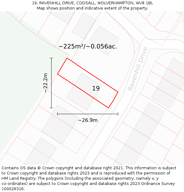 19, RAVENHILL DRIVE, CODSALL, WOLVERHAMPTON, WV8 1BL: Plot and title map