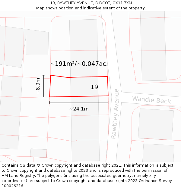 19, RAWTHEY AVENUE, DIDCOT, OX11 7XN: Plot and title map