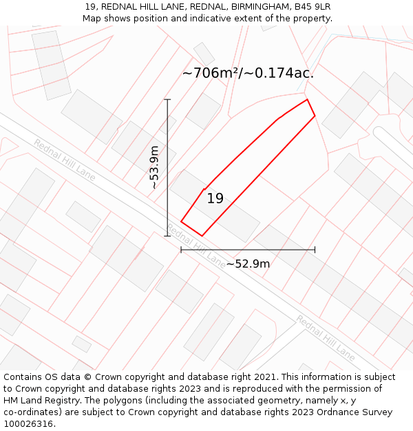 19, REDNAL HILL LANE, REDNAL, BIRMINGHAM, B45 9LR: Plot and title map