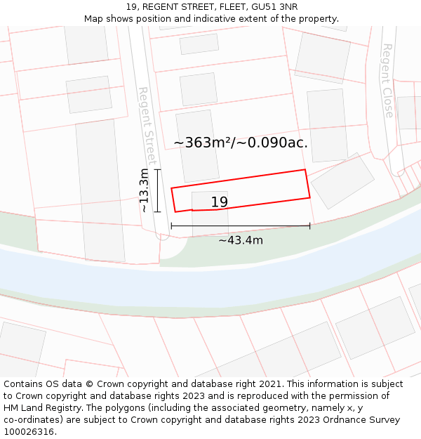 19, REGENT STREET, FLEET, GU51 3NR: Plot and title map