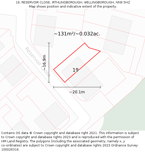 19, RESERVOIR CLOSE, IRTHLINGBOROUGH, WELLINGBOROUGH, NN9 5HZ: Plot and title map