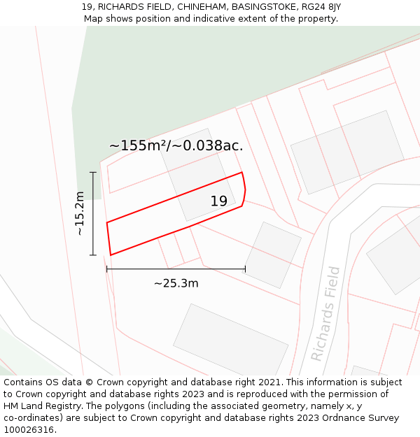 19, RICHARDS FIELD, CHINEHAM, BASINGSTOKE, RG24 8JY: Plot and title map