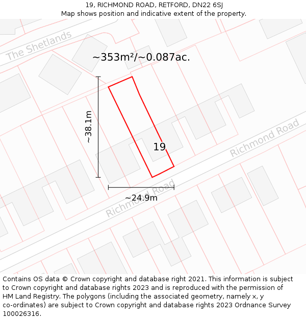 19, RICHMOND ROAD, RETFORD, DN22 6SJ: Plot and title map