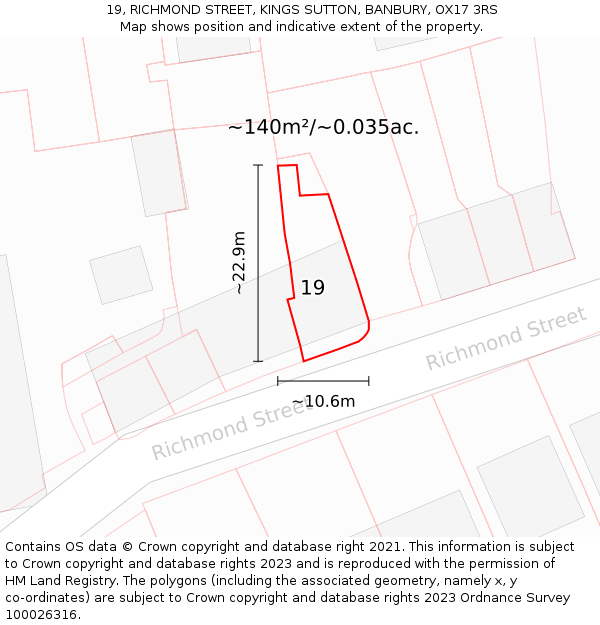 19, RICHMOND STREET, KINGS SUTTON, BANBURY, OX17 3RS: Plot and title map