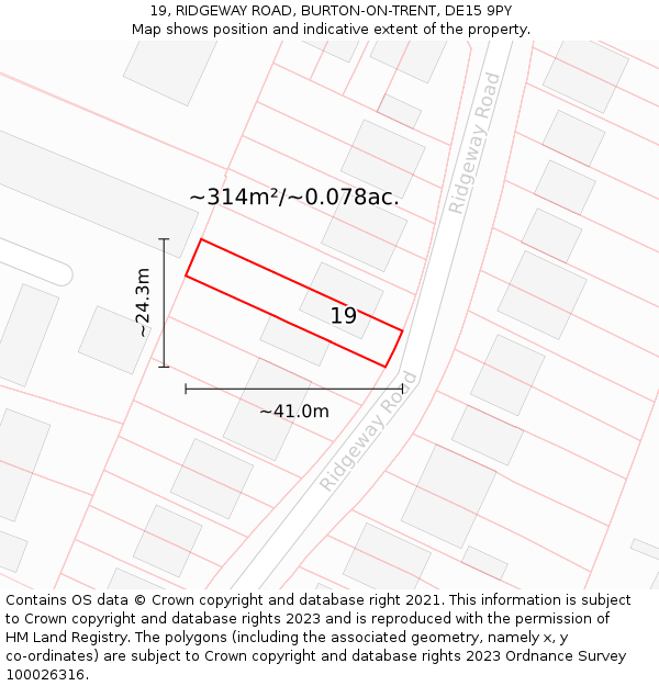 19, RIDGEWAY ROAD, BURTON-ON-TRENT, DE15 9PY: Plot and title map