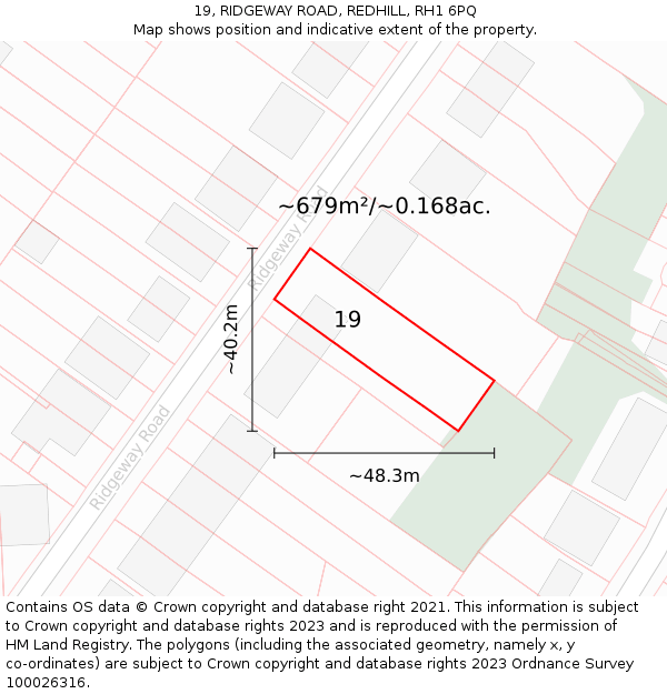 19, RIDGEWAY ROAD, REDHILL, RH1 6PQ: Plot and title map