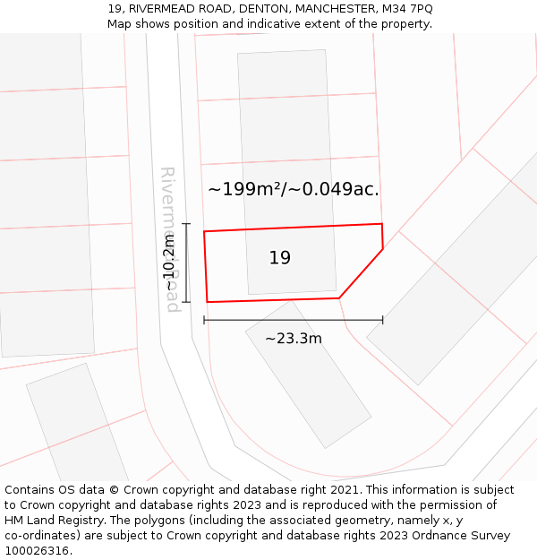 19, RIVERMEAD ROAD, DENTON, MANCHESTER, M34 7PQ: Plot and title map