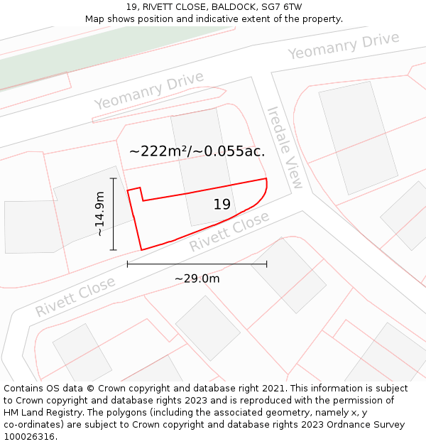 19, RIVETT CLOSE, BALDOCK, SG7 6TW: Plot and title map