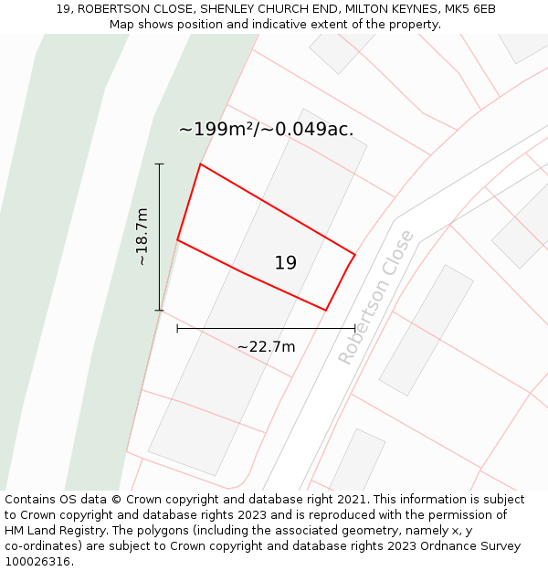 19, ROBERTSON CLOSE, SHENLEY CHURCH END, MILTON KEYNES, MK5 6EB: Plot and title map