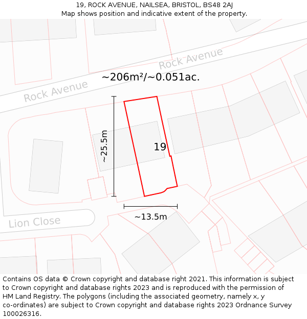 19, ROCK AVENUE, NAILSEA, BRISTOL, BS48 2AJ: Plot and title map