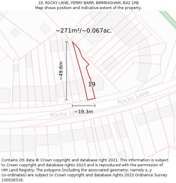 19, ROCKY LANE, PERRY BARR, BIRMINGHAM, B42 1PB: Plot and title map