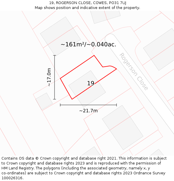 19, ROGERSON CLOSE, COWES, PO31 7UJ: Plot and title map