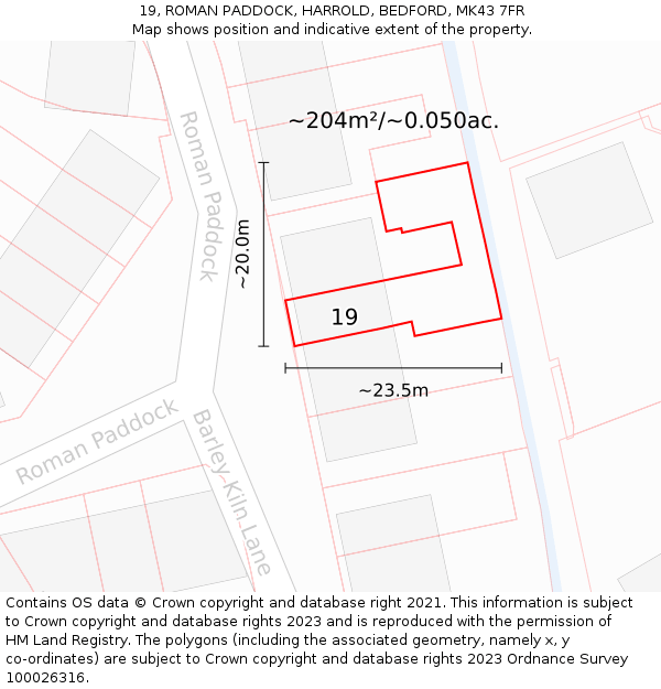 19, ROMAN PADDOCK, HARROLD, BEDFORD, MK43 7FR: Plot and title map