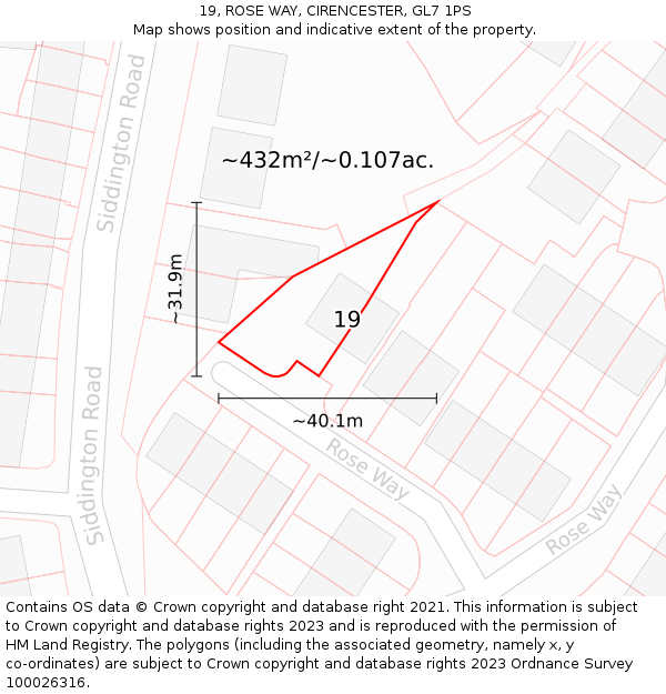 19, ROSE WAY, CIRENCESTER, GL7 1PS: Plot and title map