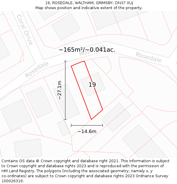 19, ROSEDALE, WALTHAM, GRIMSBY, DN37 0UJ: Plot and title map